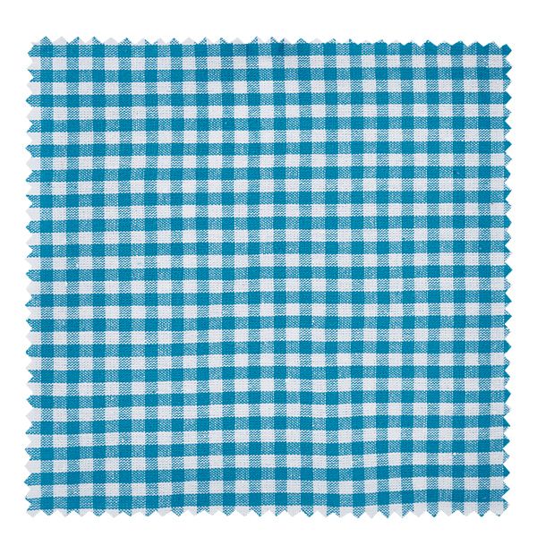 Kankainen koristeellinen esiliina turkoosi ruudullinen 15cm neliö. Eckiges Stoff Schmuckdeckchen in türkis-weißem Karomuster 15cm für Einmachgläser und Marmeladengläser