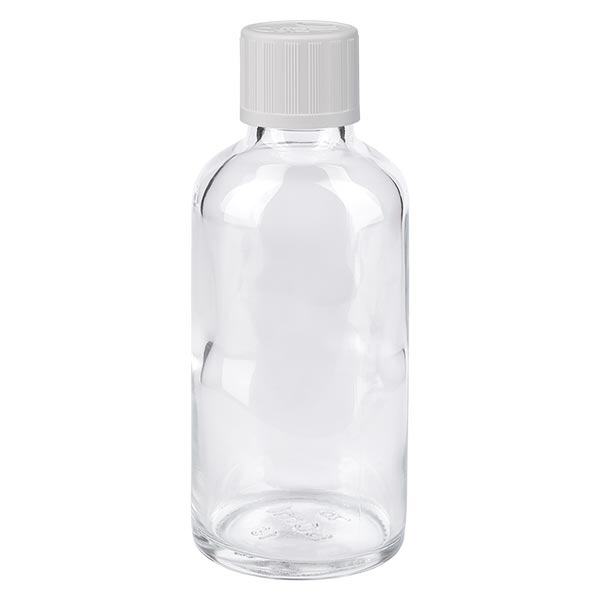 Apteekkipullo kirkas 50ml ruuvikorkki valkoinen lapsiturvallinen standardi