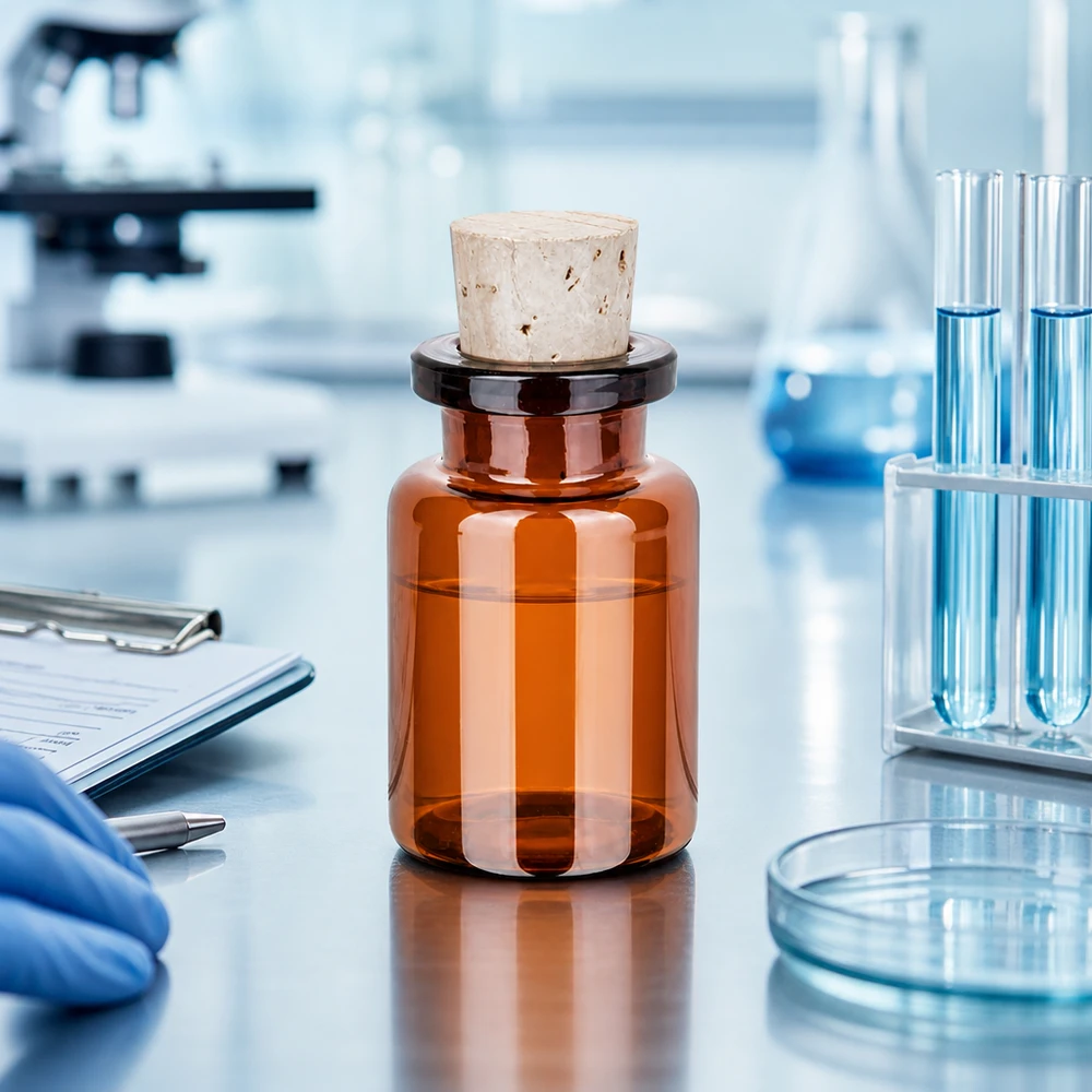 Robuste Aufbewahrungsflasche 10ml aus Braunglas mit Kork für Öle Säuren und Laborchemikalien