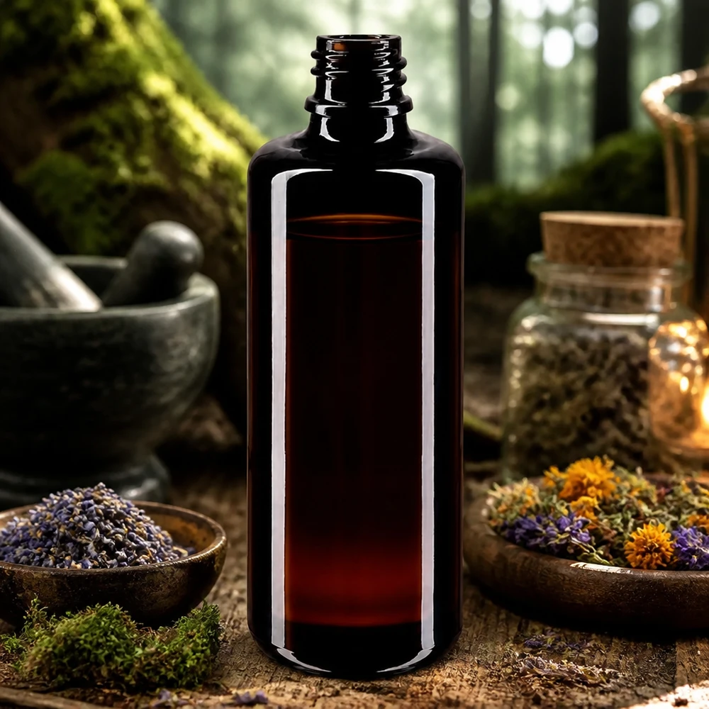 Laadukas 100ml Orion tippapullo Miron violetista lasista aromaterapiaan ja luonnonkosmetiikkaan.