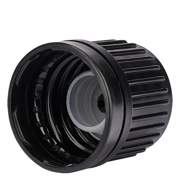 Ruuvikorkki tippa-alustalla musta DIN18