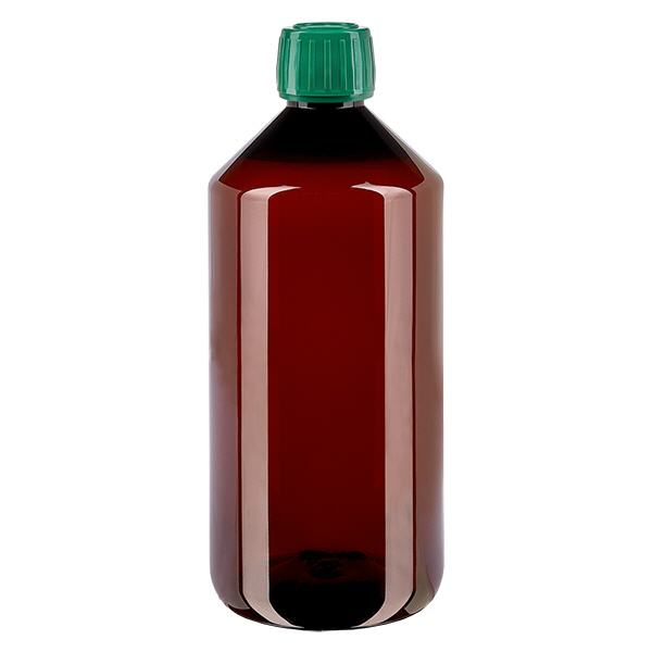 PET-pullo 1000ml, jossa on vihreä korkki, joka on varustettu väärentämisen varalta. PET-pullo 1000ml, jossa on vihreä korkki, joka on varustettu väärentämisen varalta.