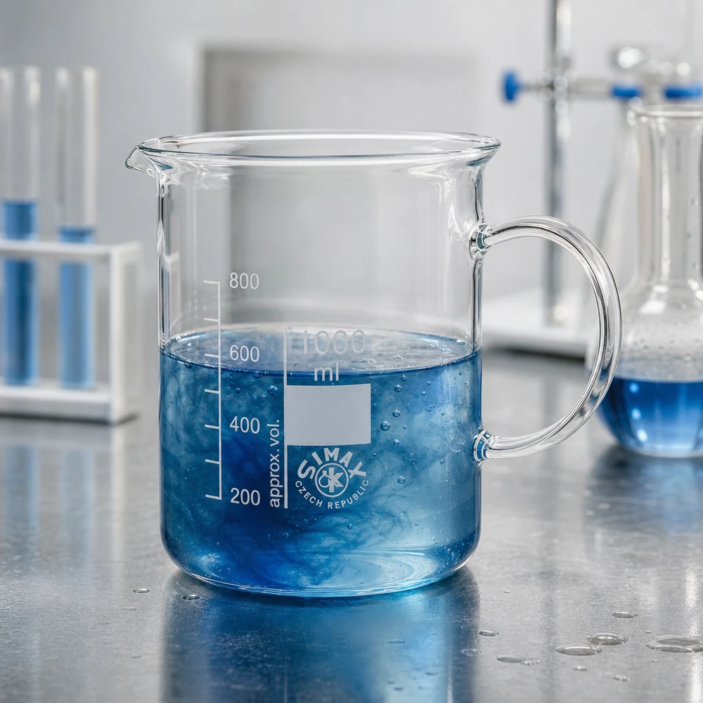 Juomalasi 1000ml borosilikaattilasi, kahvalla varustettuna Simax-mitalasi 1000 ml, kahvalla ja millilitra-asteikolla, valmistettu korkealaatuisesta borosilikaattilasista