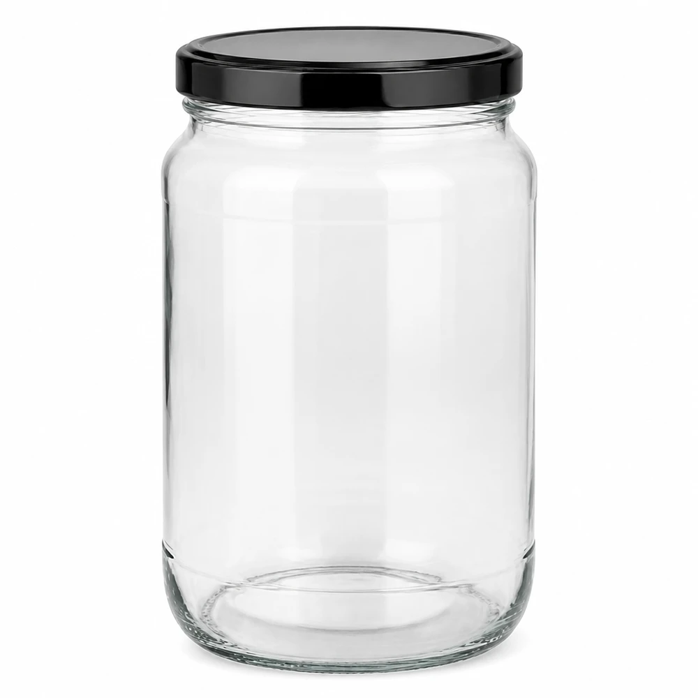 1700ml pyöreä purkki mustalla BasicSeal-kannella UN-sertifioitu lasipurkki säilöntätölkki säilytyspurkki säilytyspurkki