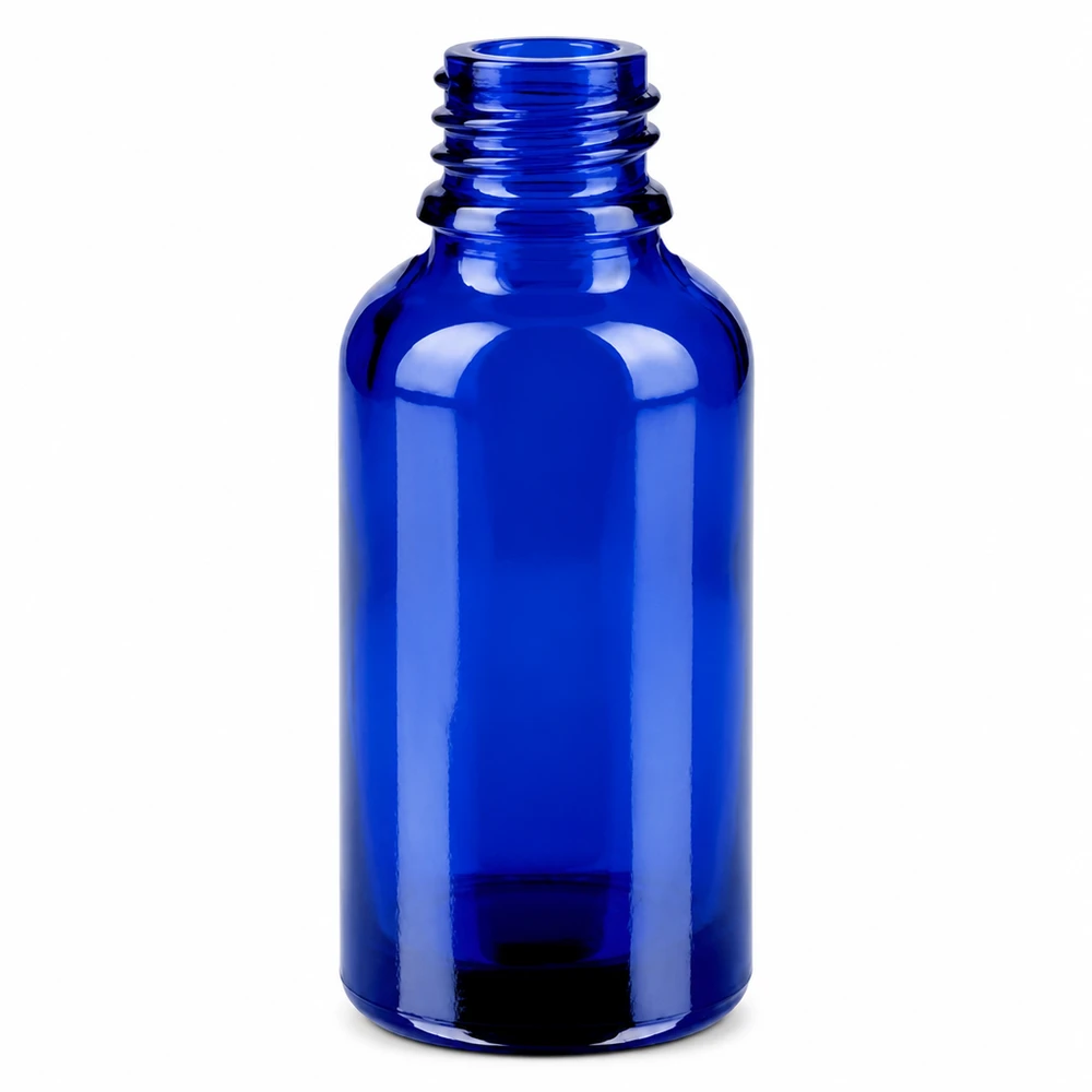 30ml pullo 11mm kierrekorkki sininen Standard BlueLine UT18/30 Sininen lasipullo 30ml, jossa on 11mm kierre nesteiden tarkkaa annostelua varten.