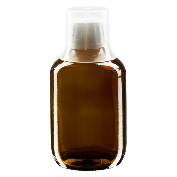 200ml lääkepullo ruskea, väärentämisen estävä korkki, jossa annostelukuppi 30ml ApoGlas