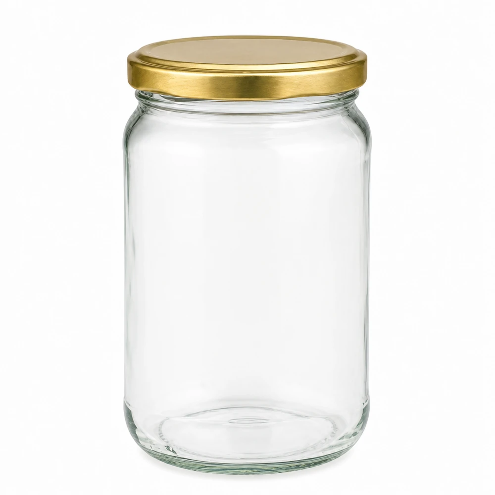 305ml pyöreä purkki, jossa on kultainen BasicSeal-kansi UNiTWIST 305ml pyöreä purkki kultaisella BasicSeal-kannella UNiTWIST - tyhjä kirkas lasinen säilöntäpurkki hillolle ja hunajalle.
