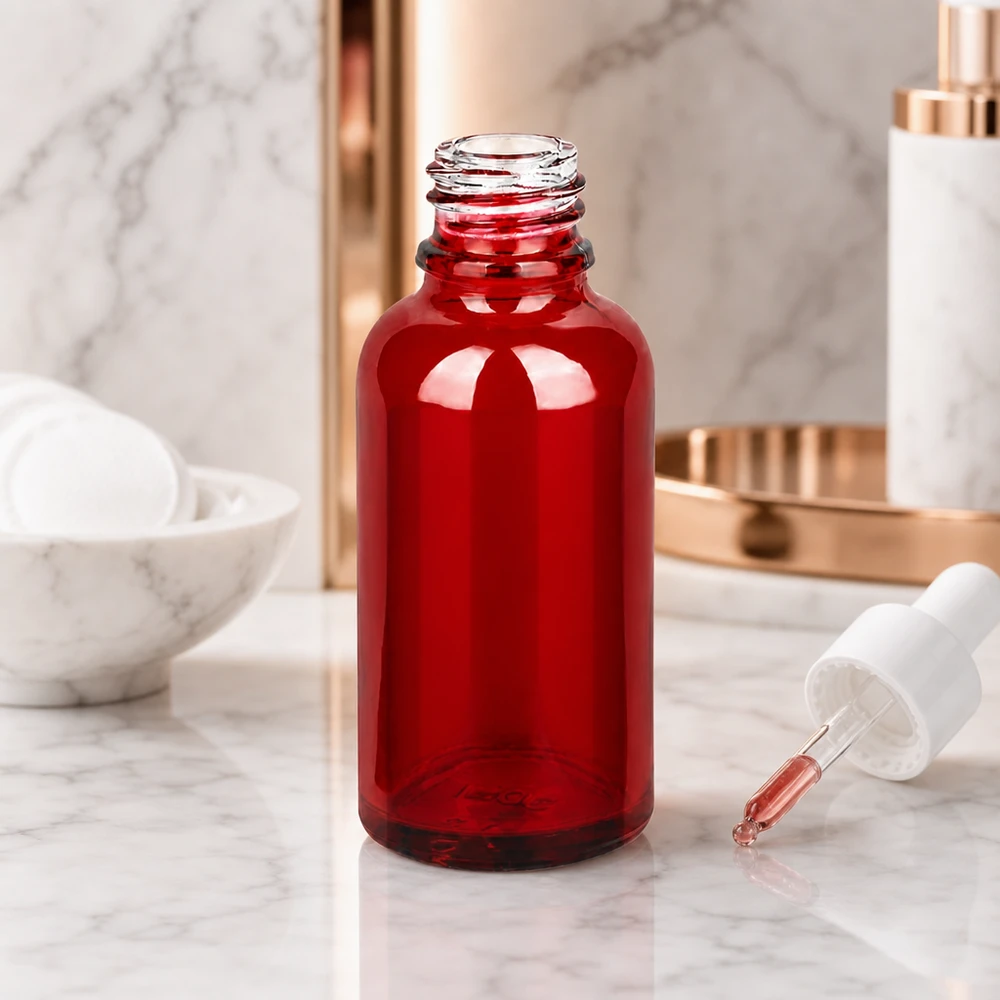 Kompakti 30ml RedLine UT18/30 UNiTWIST -apteekkipullo, jossa on pipetti tarkkaa annostelua varten.
