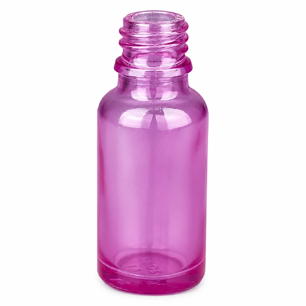 20ml tippapullo valkoinen/läpinäkyvä Standard PurpleLine UT18/20 20ml violetti läpinäkyvä lasipullo, jossa on ruuvikierre eteerisille öljyille ja seerumeille.