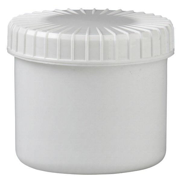 Valkoinen kierrekorkkipurkki 135 ml, jossa on uritettu kansi. Valkoinen kierrekorkkipurkki 135 ml, jossa on uritettu kansi.