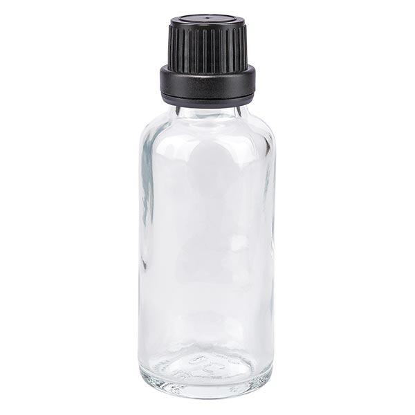 Apteekkipullo kirkas 30ml ruuvikorkki musta peukaloinnin estävä sulkeminen Apteekkipullo kirkas 30ml ruuvikorkki musta peukaloinnin estävä sulkeminen