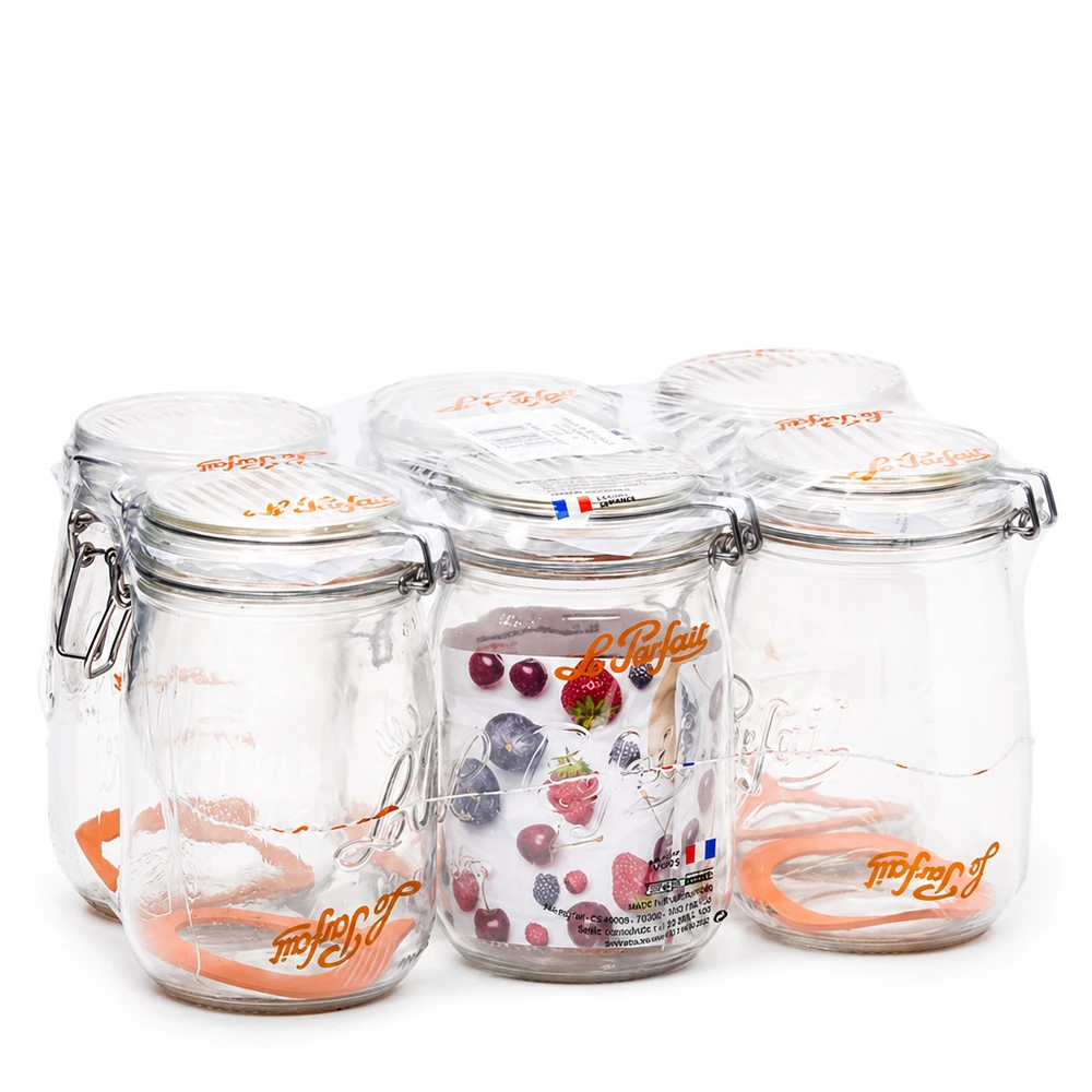 1000ml Vorratsglas "Super" mit Bügelverschluss Le Parfait® Le Parfait säilytyspurkki Super 1000ml, jossa on kääntyvä korkki 4 kpl kirkkaasta lasista valmistettu Ranskassa.