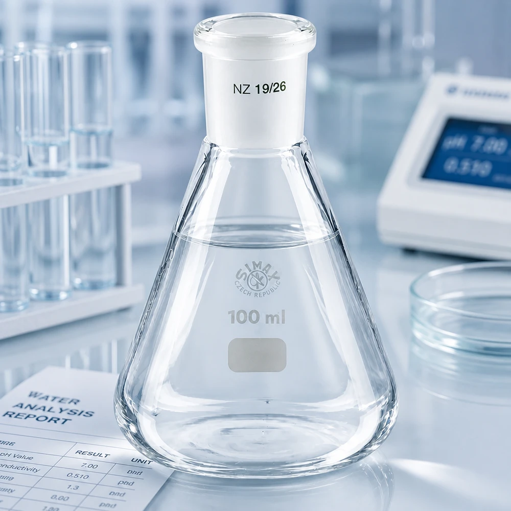 Erlenmeyer-pullo 100ml, jossa on vakiohiottu liitos (19/26).