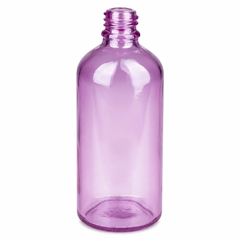 Tyhjä 100ml lasipullo läpinäkyvässä violetissa DIY kosmetiikkaan ja eteerisiin öljyihin.
