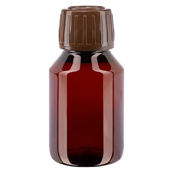 PET-pullo 50ml, jossa ruskea korkki, jossa on väärentämisen estävä korkki. PET-pullo 50ml, jossa ruskea korkki, jossa on väärentämisen estävä korkki.