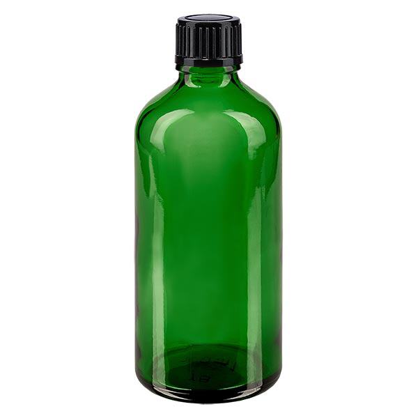 Apteekkipullo vihreä 100ml tippapullo tippakorkki 1mm musta standardi Apteekkipullo vihreä 100ml tippapullo tippakorkki 1mm musta standardi