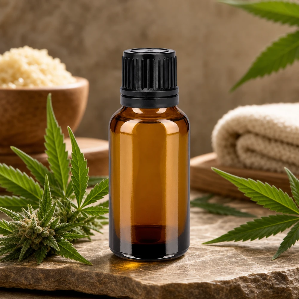 20ml lasipullo, jossa tippumaton 11mm kierrekorkki öljyjen tarkkaa annostelua varten.