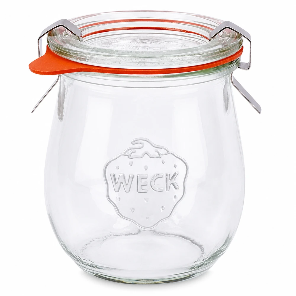 220ml tulppaanipurkki täydellisenä WECK RR60 WECK tulppaanipurkki 220ml RR60 säilöntäpurkki lasikannella kumirengas ja puristimet täydellinen setti