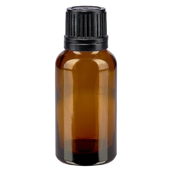 Apteekkipullo ruskea 20ml tippapullo tippakorkki kaatorengas 1mm musta väärentämisen estävä korkki