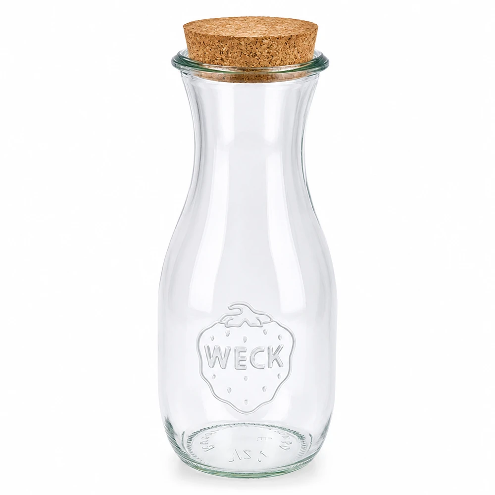 530ml mehupullo WECK RR60 korkilla luonnonmukainen WECK mehupullo 530ml valmistettu lasista, jossa on luonnollinen korkki RR60 sulkeminen läpinäkyvä tyhjä säilöntäpurkki säilytyspurkki