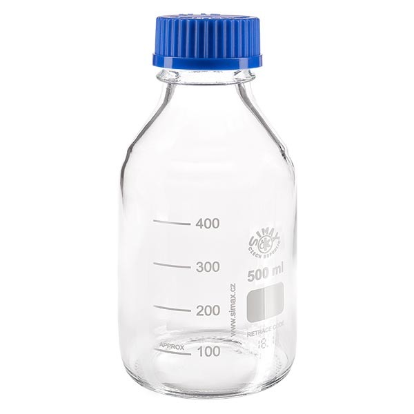 Laboratoriokierrepullo 500ml korkilla, borosilikaatti Laboratoriokierrepullo 500ml korkilla, borosilikaatti