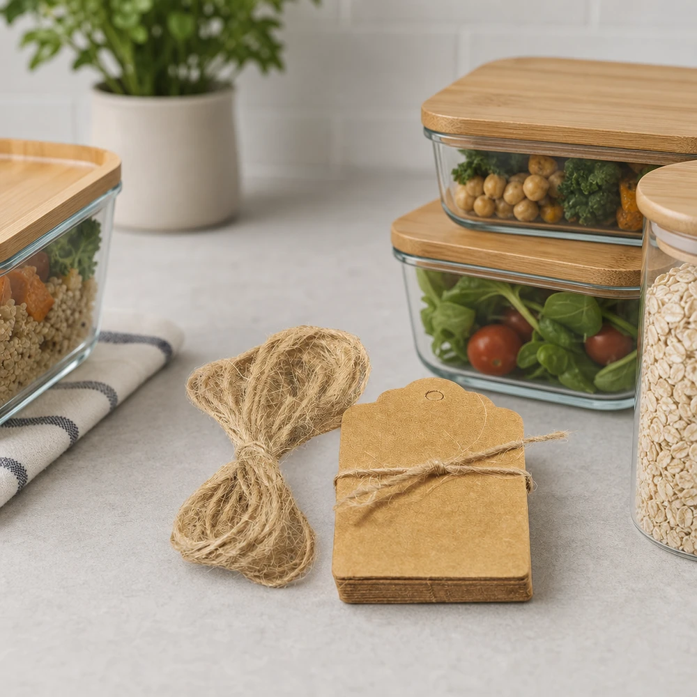 30 x 50 mm:n riipus, narulla (10 kpl:n pakkaus) Braune Geschenkanhänger 30x50mm mit Jutekordel für nachhaltige Küchenorganisation und kreative Dekoideen
