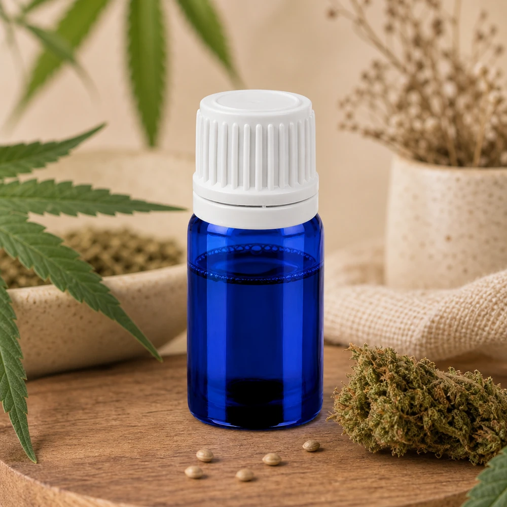 5ml tippapullo, jossa on lapsiturvallinen valkoinen korkki nesteiden turvallista säilytystä varten.