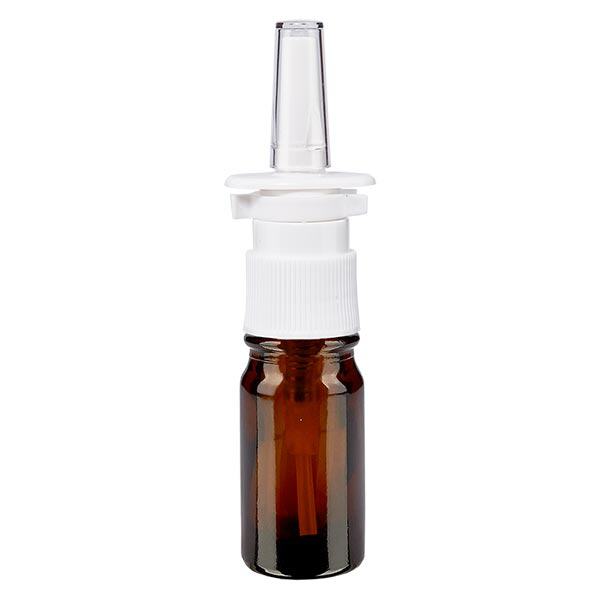 Apteekkipullo ruskea 5ml nenäsumutin valkoinen vakiovärinen Apteekkipullo ruskea 5ml nenäsumutin valkoinen vakiovärinen