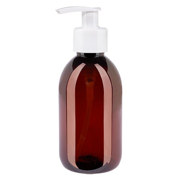 PET-pullo 250ml, jossa on annostelupumppu valkoinen. PET-pullo 250ml, jossa on annostelupumppu valkoinen.