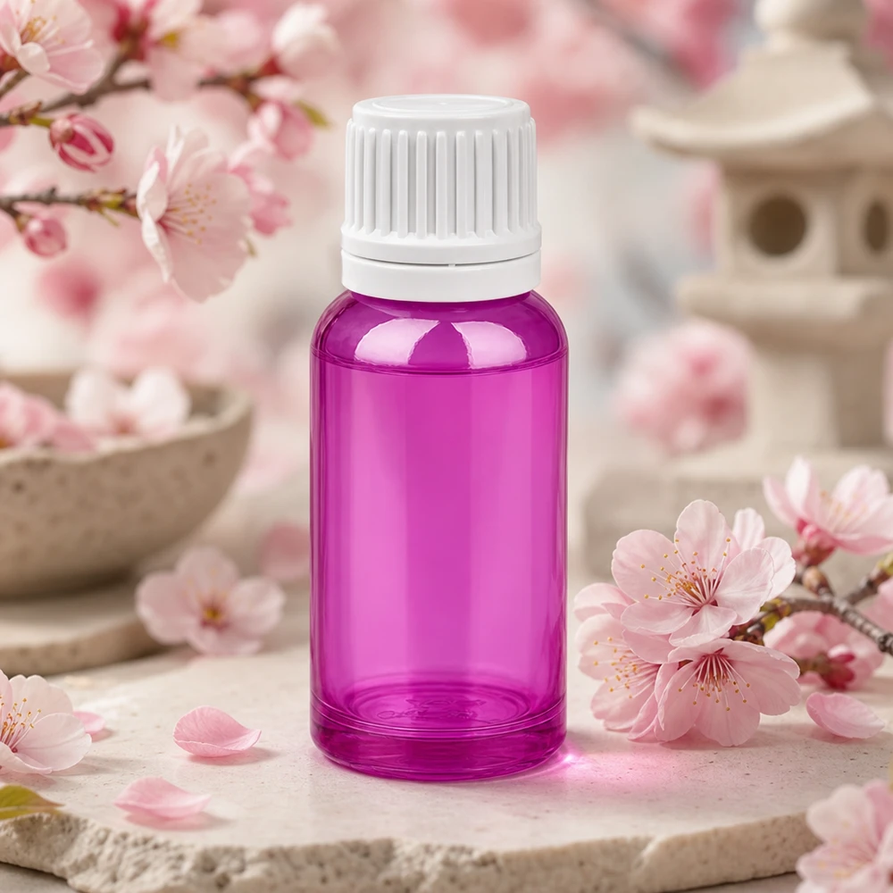 Läpinäkyvä tippapullo 20ml korkealaatuisesta muovista, jossa on valkoinen korkki kosmetiikkatuotteille.