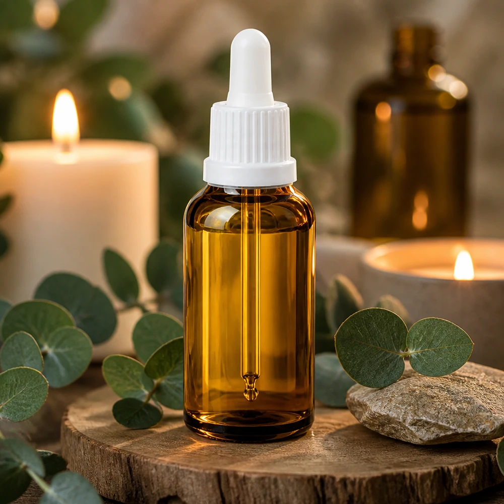 30ml pipettipullo BrownLine tyylikkäässä meripihkan värisessä UV-suojalla varustetussa aromaterapiaan tarkoitetussa pullossa.