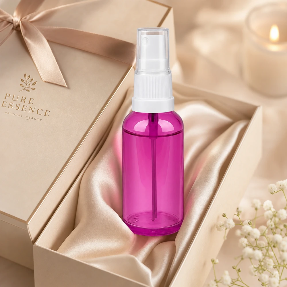 50ml ruiskupullo valkoinen/läpinäkyvä Standard PurpleLine UT18/50 Elegantti 50ml PurpleLine-suihkupullo läpinäkyvässä violetissa värissä korkealaatuisille kauneustuotteille.
