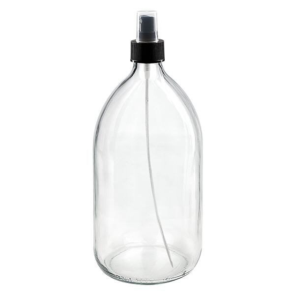 1000ml lääkepullo kirkas, pumppusumuttimella musta ApoGlas