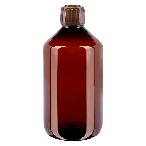 PET-pullo 500ml, jossa on ruskea väärentämisen varmentava korkki PET-pullo 500ml, jossa on ruskea väärentämisen varmentava korkki