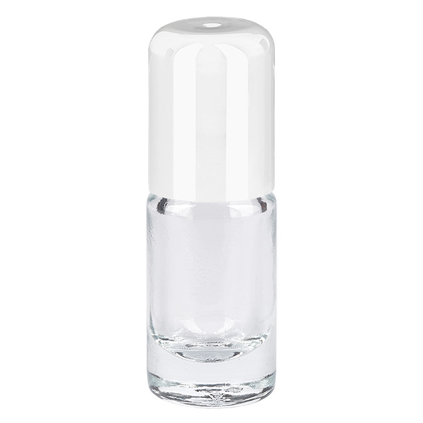 Apteekkipullo kirkas 5ml roll-on korkki valkoinen