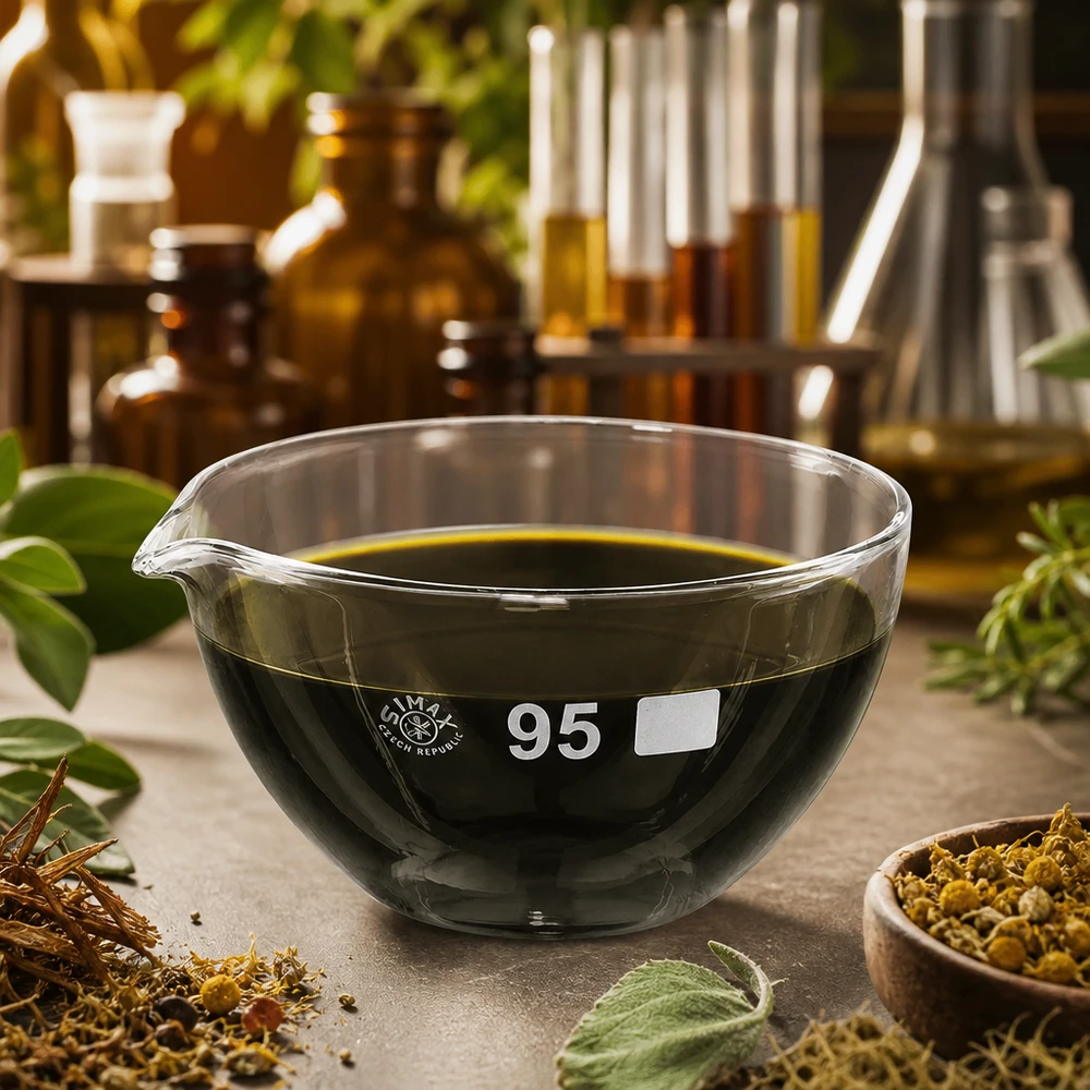 Läpinäkyvä 170 ml:n borosilikaatti-laboratorioastia, jossa on nokka kemiallisiin sovelluksiin.