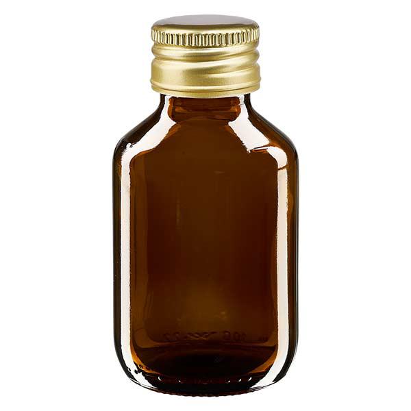 100ml lääkepullo ruskea, kultaisella alumiinikorkilla ApoGlas 100ml lääkepullo ruskea, kultaisella alumiinikorkilla ApoGlas
