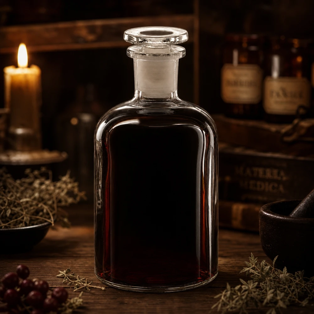 Pyöreä olkapääpullo 250ml kirkas kapeakaulainen lasitulppa Historiallinen apteekkipullo, 250 ml, kirkasta lasia, lasitulpalla, tinktuureille ja eliksiireille