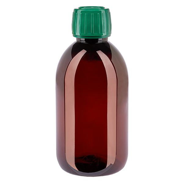 PET-pullo 250ml, jossa on vihreä korkki, joka on varustettu väärentämisen varalta. PET-pullo 250ml, jossa on vihreä korkki, joka on varustettu väärentämisen varalta.