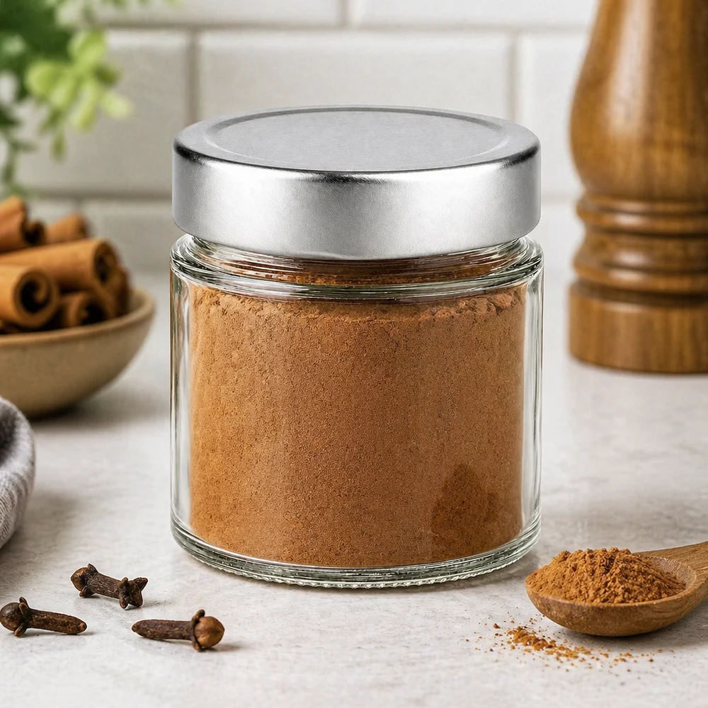 135ml pyöreä purkki + BasicSeal-kansi hopea syvä UNiTWIST 135ml pyöreä purkki BasicSeal kansi hopea mausteiden säilytys kaneli neilikka keittiö maustepurkki säilytysastia