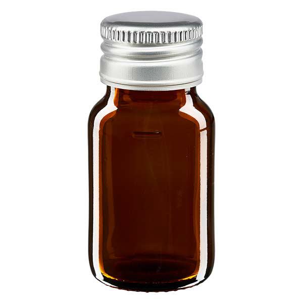 30 ml:n lääkepullo ruskea, hopeisella alumiinikorkilla ApoGlas®. 30 ml:n lääkepullo ruskea, hopeisella alumiinikorkilla ApoGlas®.