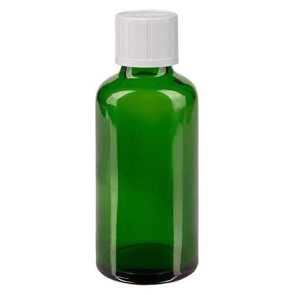 Apteekkipullo vihreä 50ml kierrekorkki valkoinen lapsiturvallinen standardi Apteekkipullo vihreä 50ml kierrekorkki valkoinen lapsiturvallinen standardi