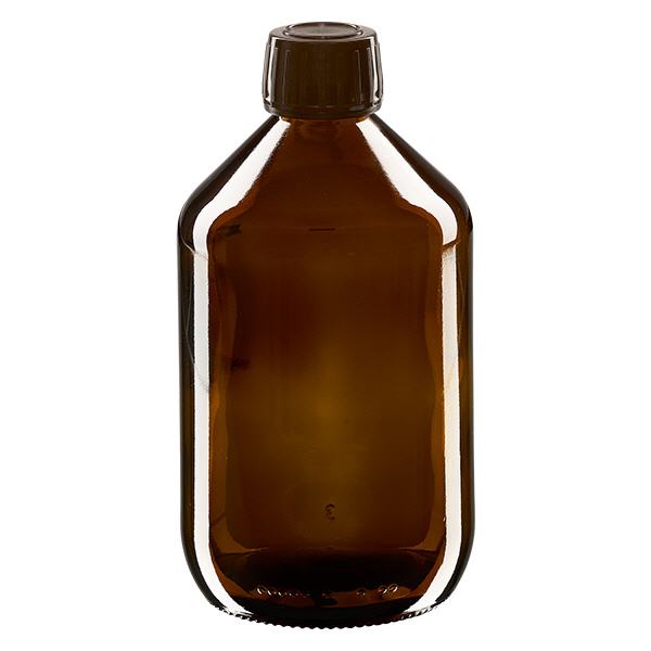 500ml lääkepullo ruskea, korkki ruskea, jossa on sinetöintiturvallinen rengas ApoGlas 500ml lääkepullo ruskea, korkki ruskea, jossa on sinetöintiturvallinen rengas ApoGlas