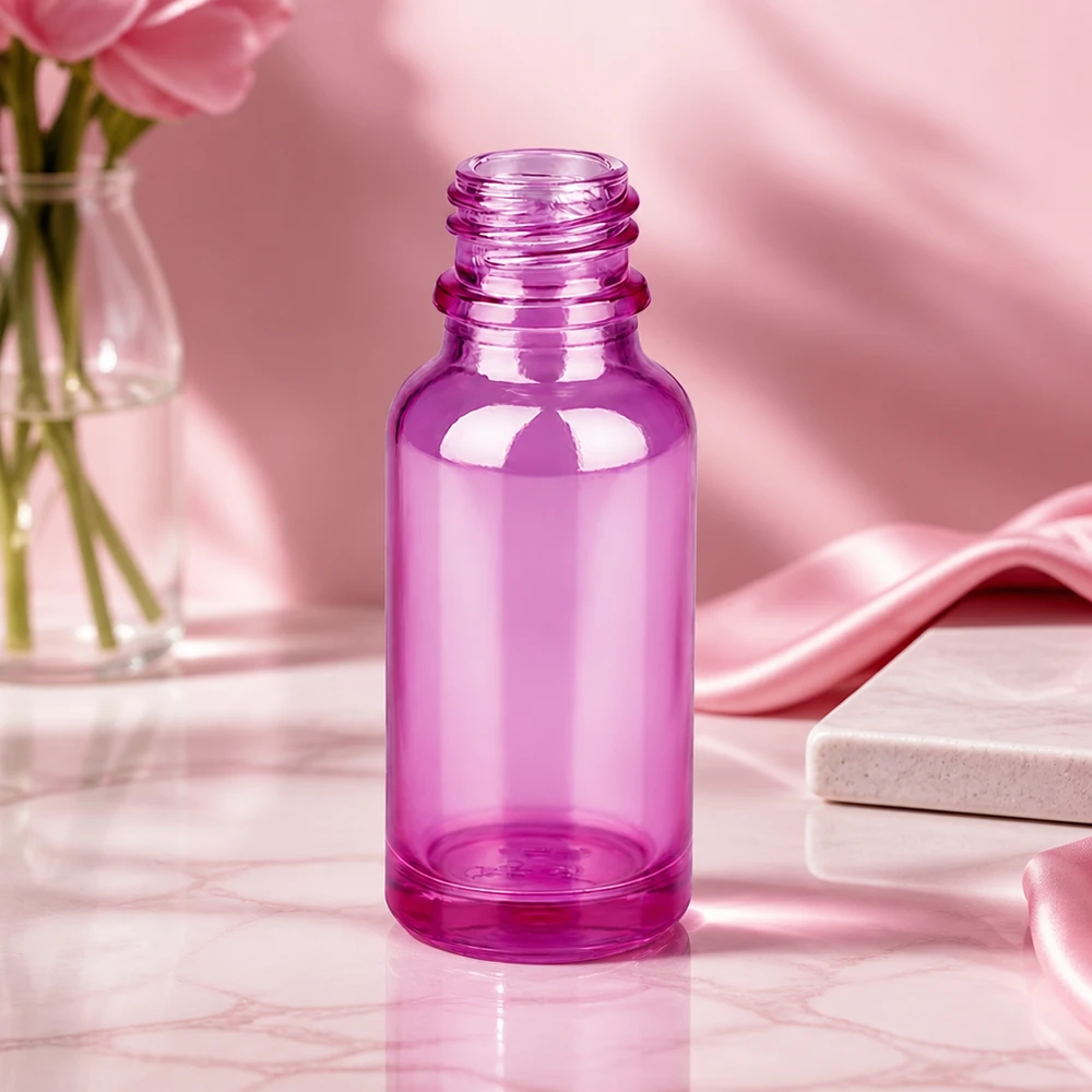 Kompakti 20ml PurpleLine-lasipullo UNiTWIST UT18/20 -langalla trendikkäässä violetissa kosmetiikkatuotteille.