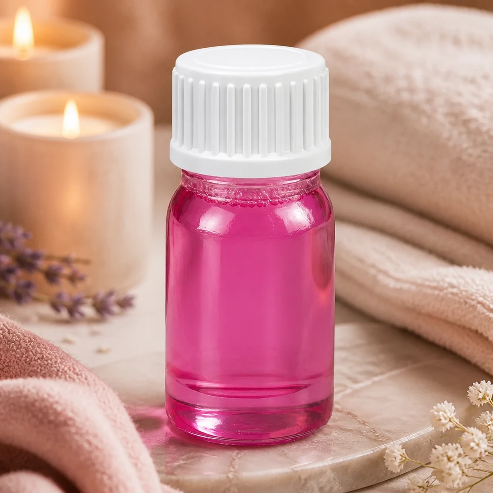 5ml (pallopullo) pullo 3mm kaaderengas valkoinen vakio PurpleLine UT18/5 PurpleLine UT18/5 Kompakti 5 ml:n lasipullo vaaleanpunaisella ja valkoisella UT18/5 kierteellä ammattimaiseen kosmetiikkapakkaukseen.