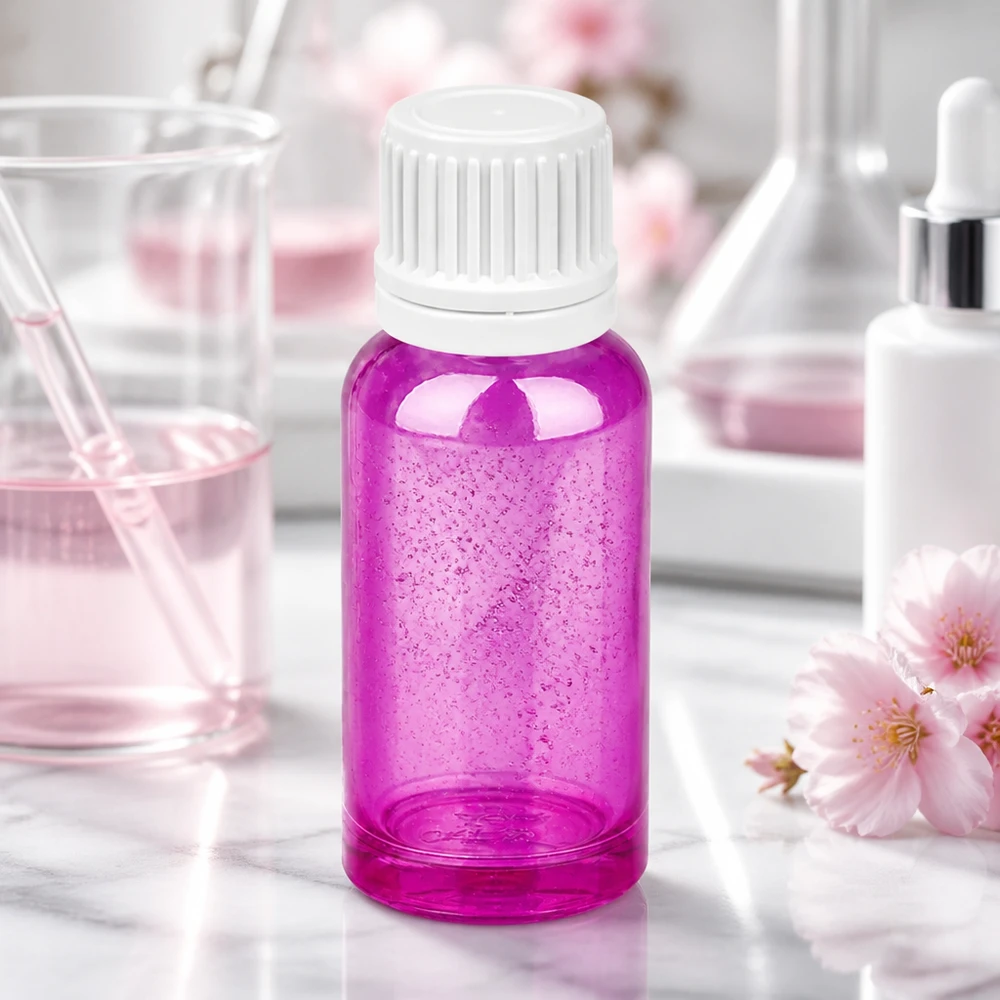 20ml tippapullo 0,7mm valkoinen Originality kierrekorkki PurpleLine UT18/20 PurpleLine UT18/20 suljin Pieni 20ml tippapullo trendikkäässä violetissa värissä ja valkoisella korkilla tarkkaa annostelua varten.