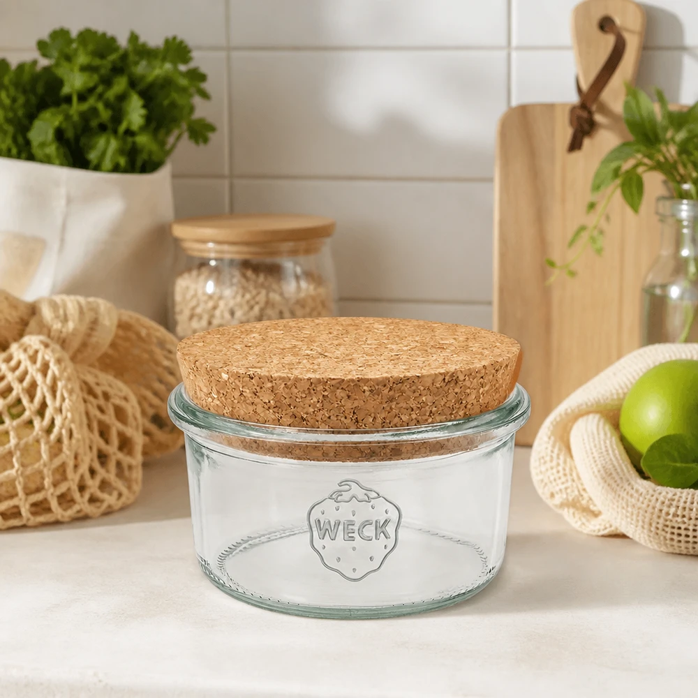 165ml juomalasit WECK RR80 korkilla luonnonvärinen WECK Vorratsglas 165ml RR80 Korkdeckel Küchendeko skandinavisch nachhaltige Aufbewahrung Zero Waste Lifestyle