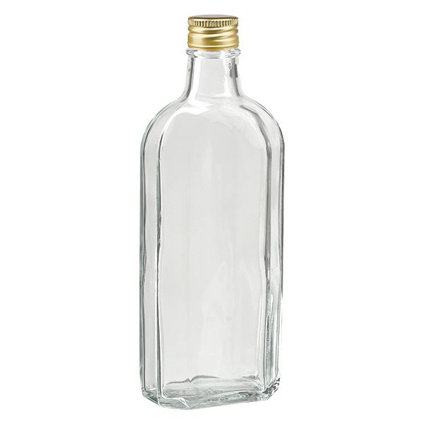 250 ml Meplat kirkas, alumiinikorkki kultainen PP22.