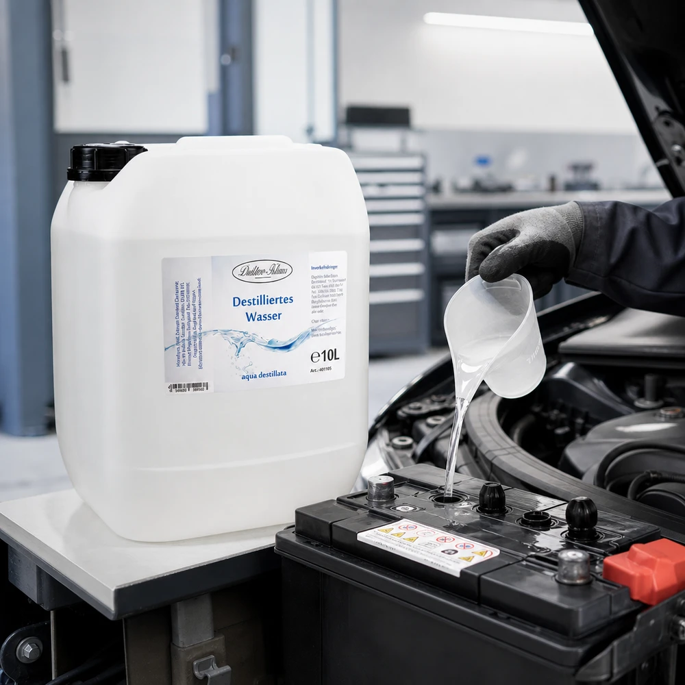 Hochreines destilliertes Wasser Doktor-Klaus 10L für Kühlsysteme und Batteriewartung im Auto