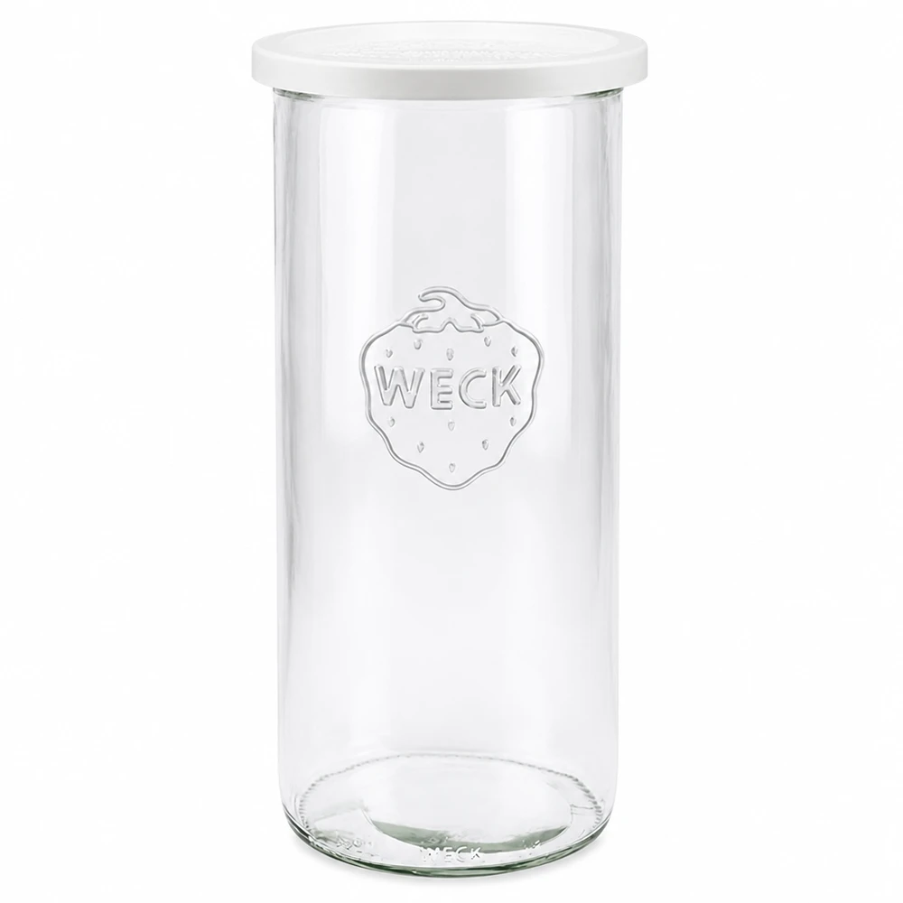 1500ml juomapullot tuoreella kannella WECK RR100 WECK säilytyspurkki 1500ml, jossa on valkoinen tuoreuskansi RR100 kirkkaasta lasista, jossa on WECK-logo säilytykseen